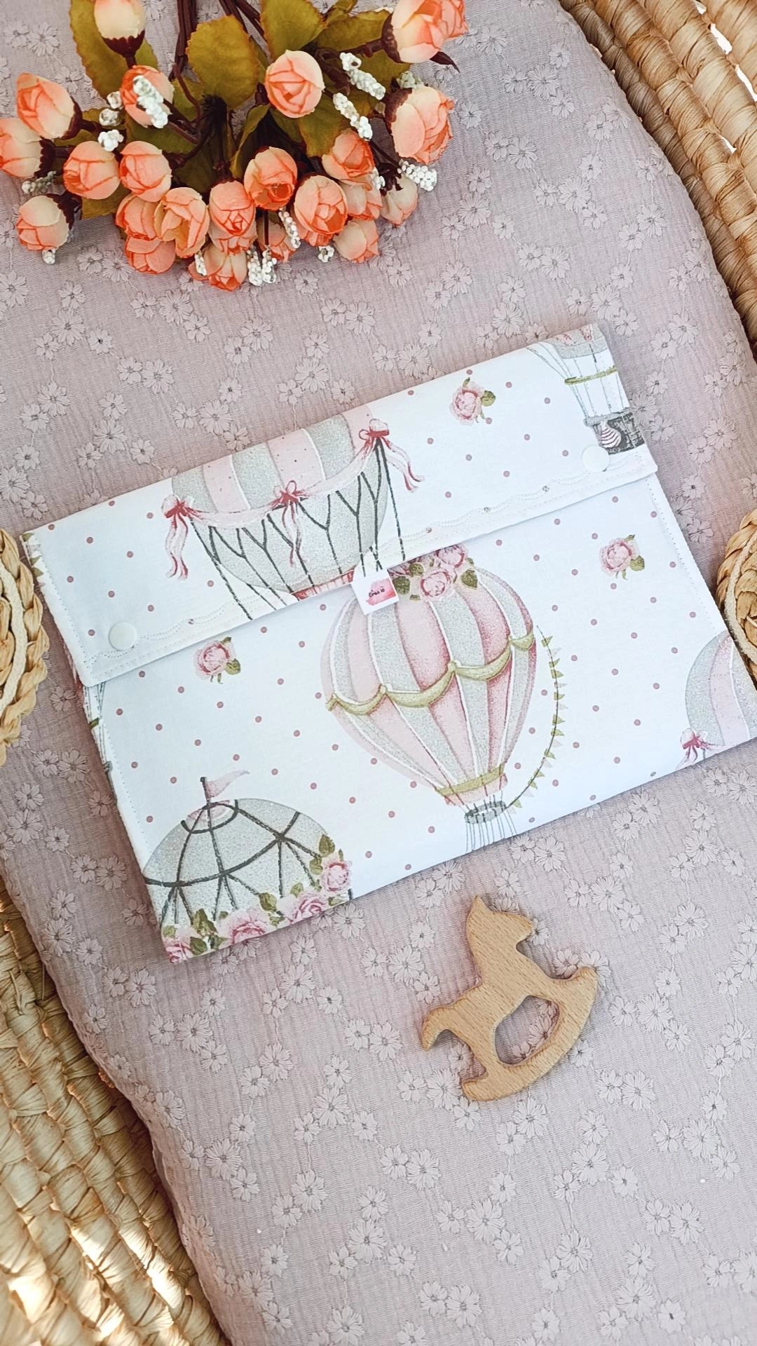 Pochette Portapannolini e portasalviette in pronta consegna mongolfiere rosa