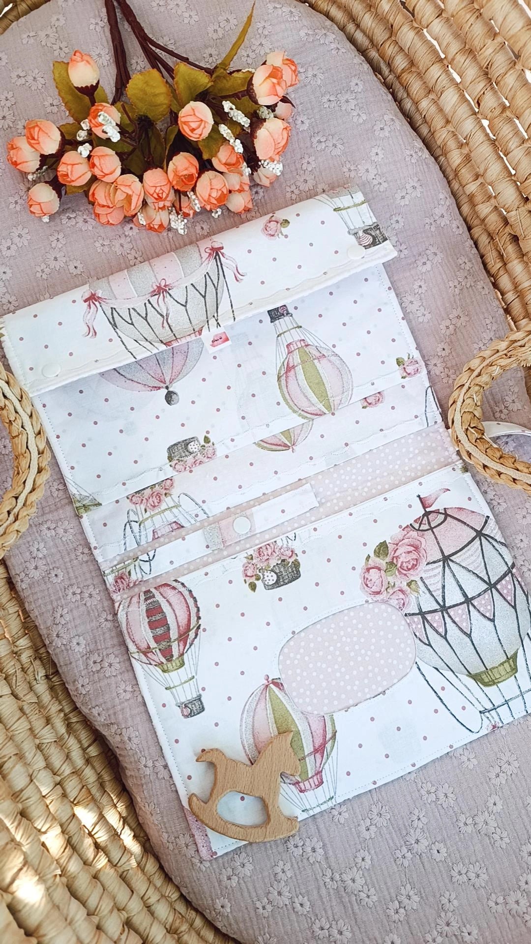 Pochette Portapannolini e portasalviette in pronta consegna mongolfiere rosa