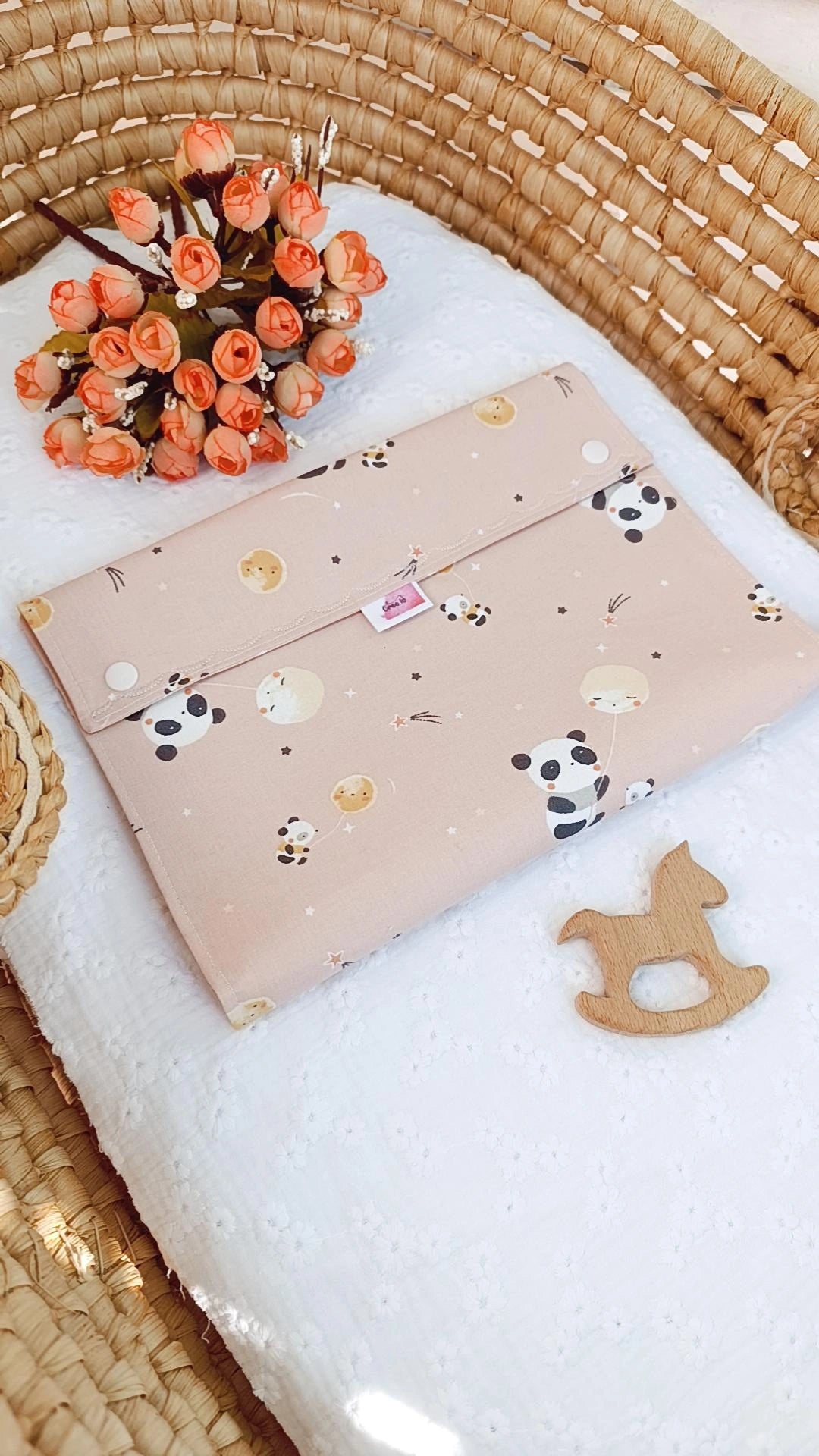 Pochette Portapannolini e portasalviette in pronta consegna Panda sfondo rosa
